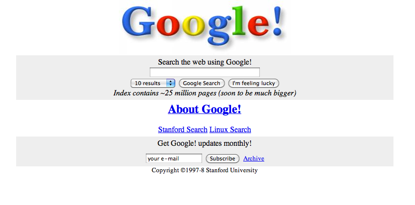 Imagem do buscador Google em 1996.