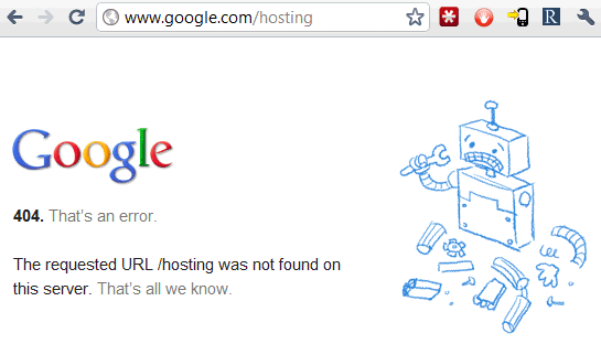 google error page